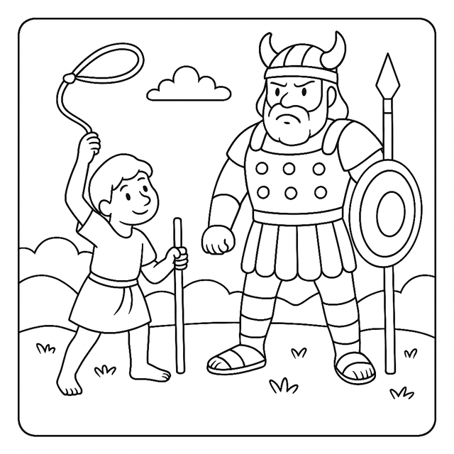 Davi e Golias para colorir